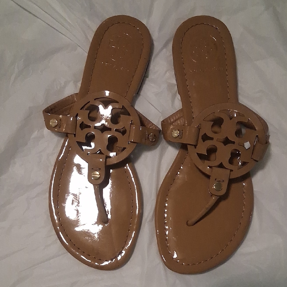 Tory Burch Patent Leather Tan Miller Sandals